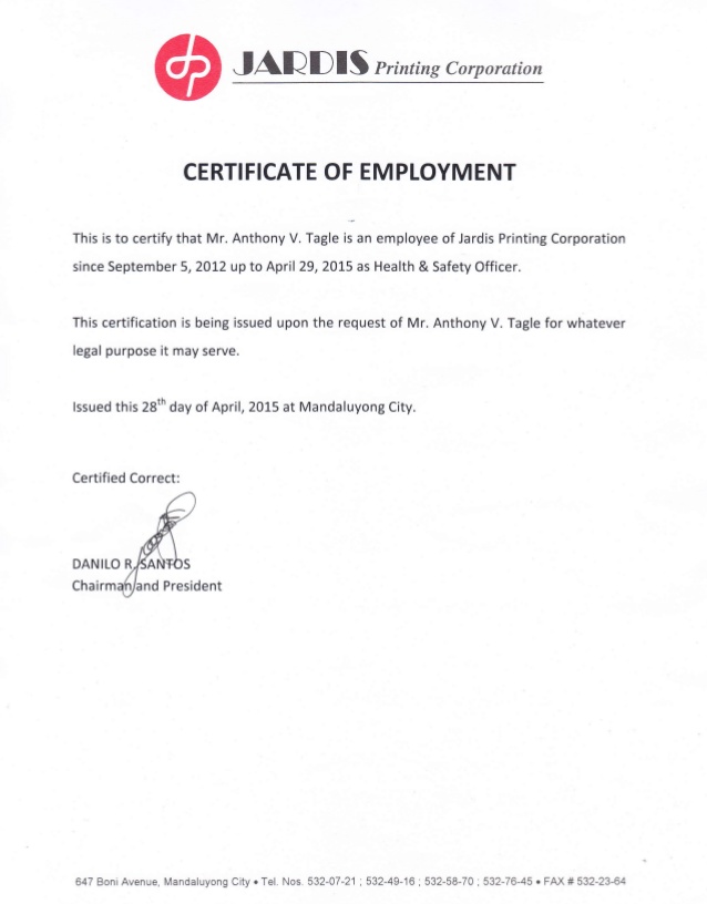 Certificate of Employment