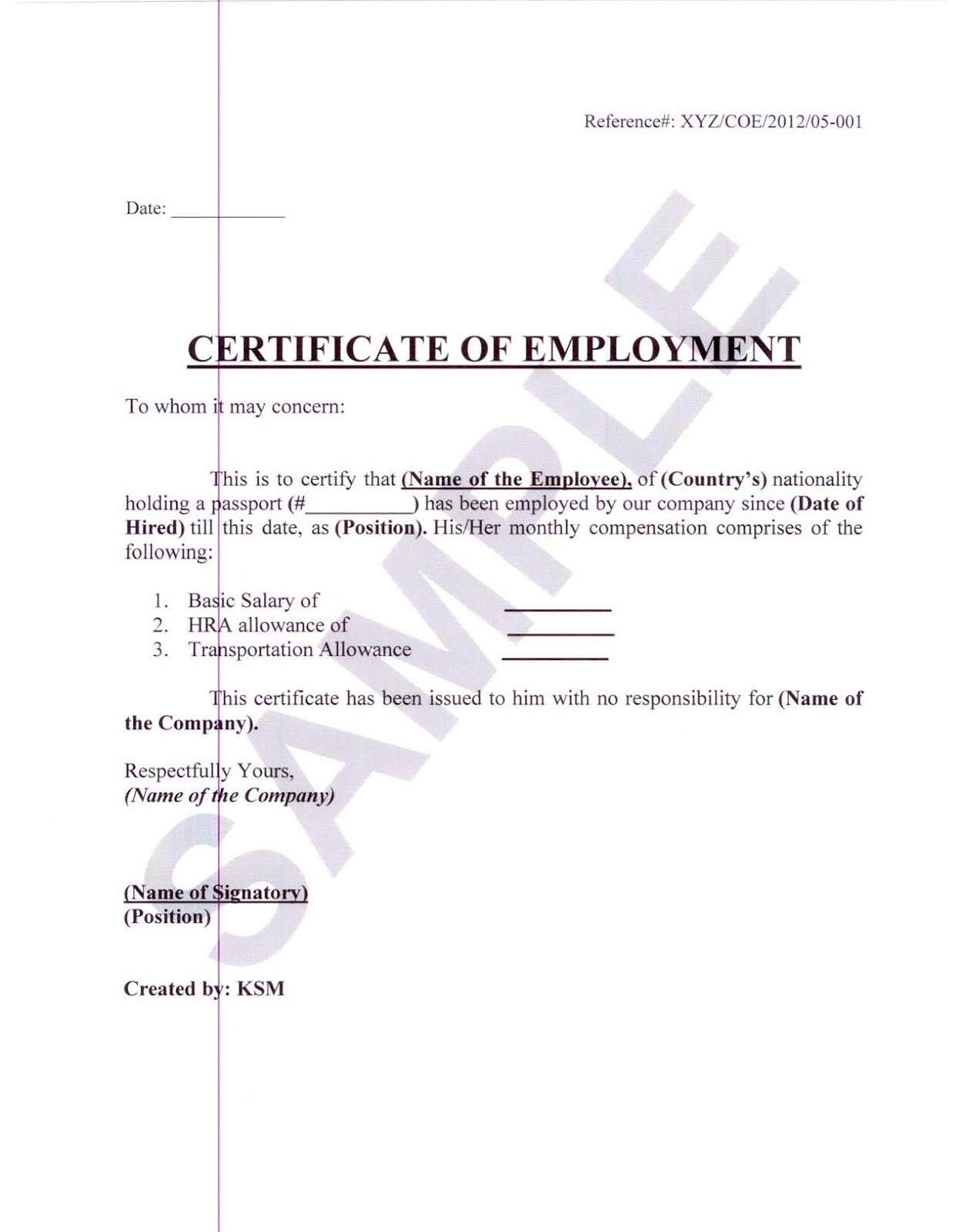 certificate of employment format certificate of employment sample 