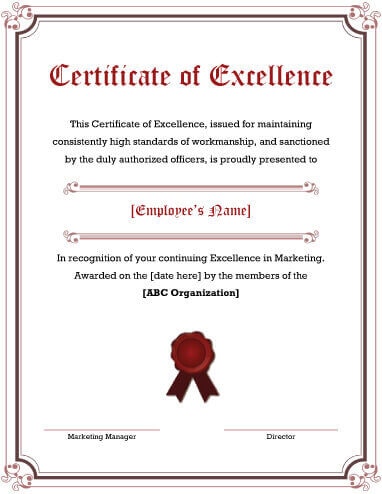 5 Free Printable Certificates of Excellence Templates