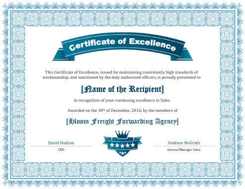 5 Free Printable Certificates of Excellence Templates