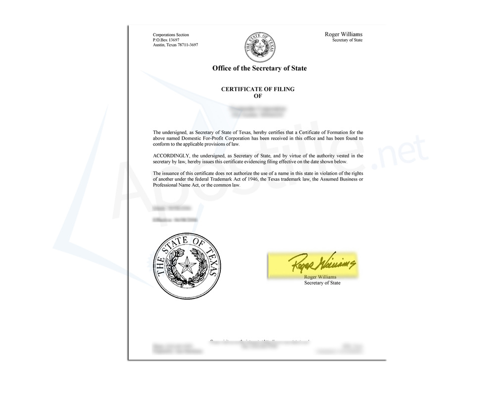 Texas Certificate of Good Standing | Online Corporate Docs, Inc.