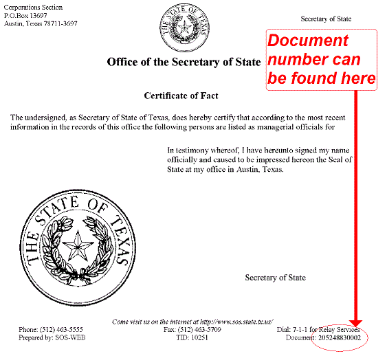 Texas Certificate of Good Standing Certificate of Fact | Harbor 
