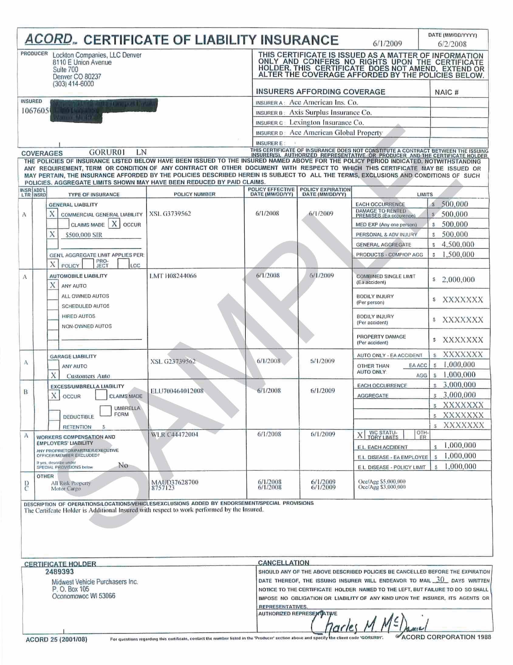 Certificates of Insurance COI's