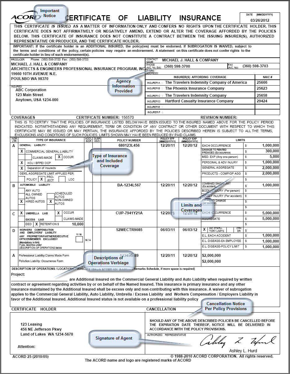 10 Best Images Of Sample Acord Certificate Insurance In Form 