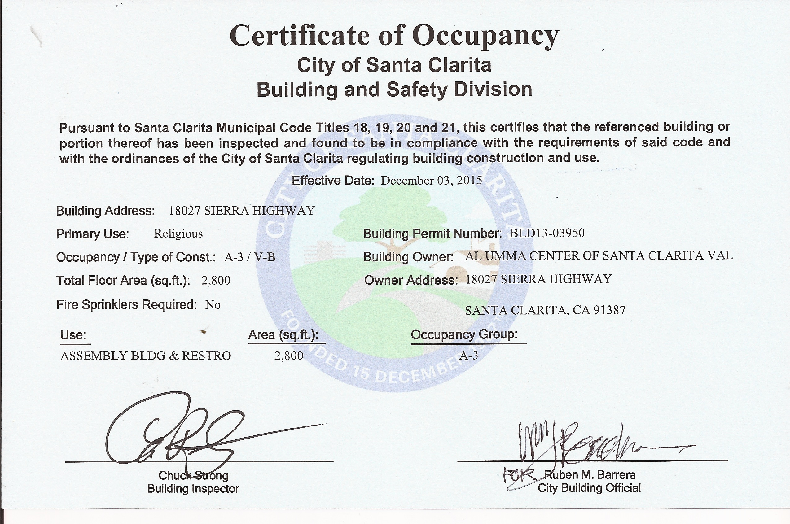 Certificate Of Occupancy