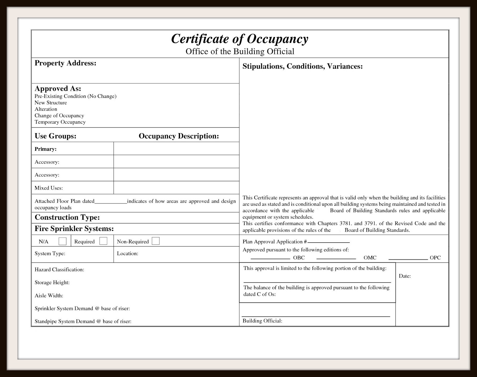 Sample Certificate Of Occupancy