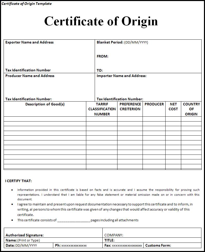 Certificate Of Origin – Europe Fulfillment