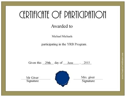 Free Certificate of Participation | Customize Online & Print