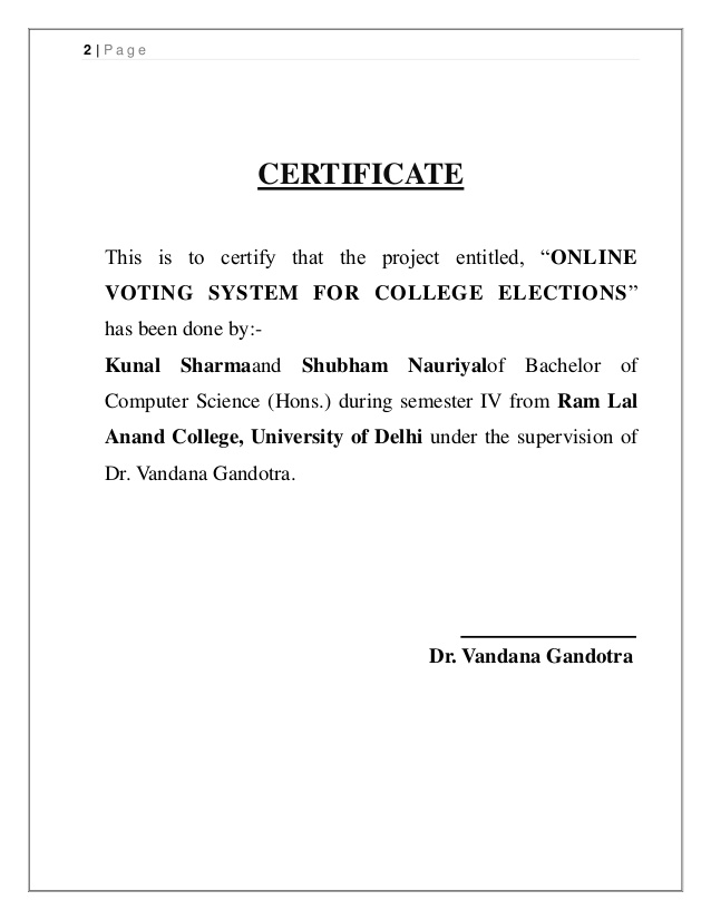 certificate page for assignment