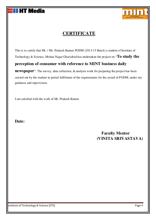 Project report on HT Media Ltd. (MINT)