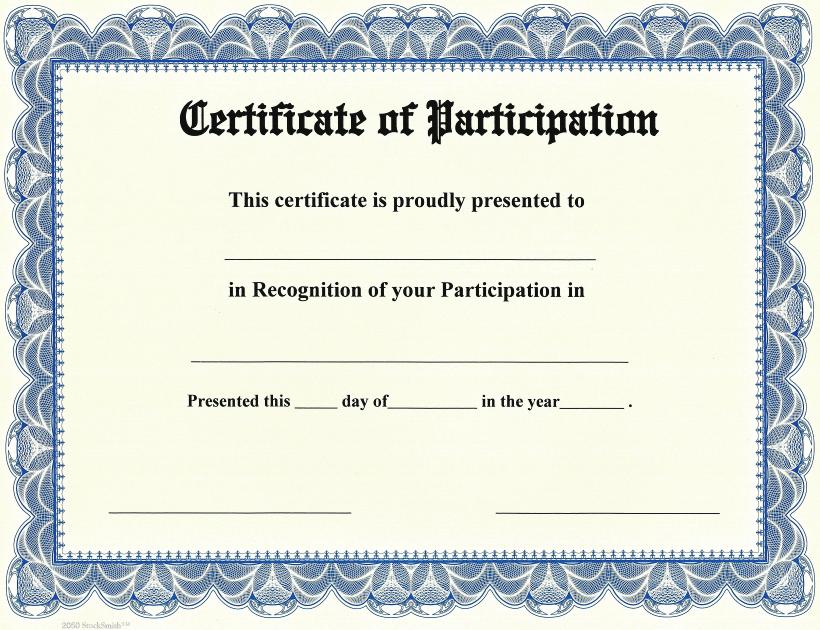 Certificate of Participation on StockSmith Border / Qty. 20 Certificate of Participation on StockSmith Border / Qty. 20