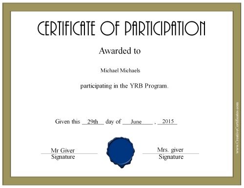 Free Certificate of Participation | Customize Online & Print Free Certificate of Participation | Customize Online & Print