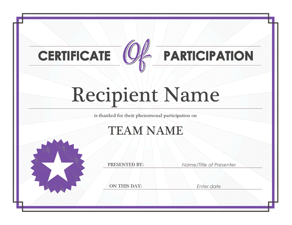 Certificate of participation Office Templates