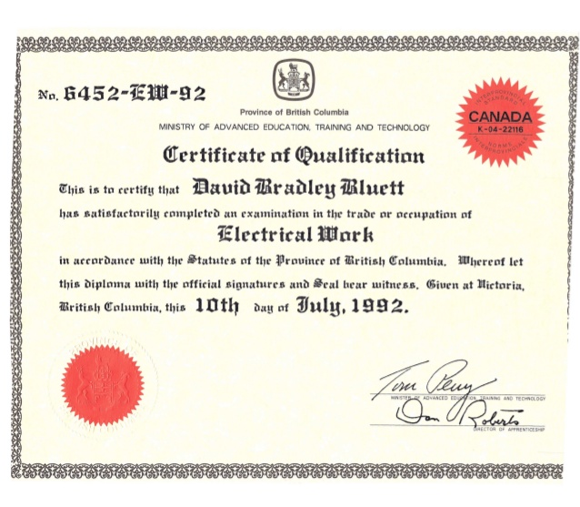 Certificate of Electrical Qualification