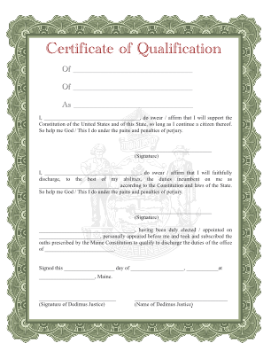 DedimusJustice.org: Blank Certificate of Qualification