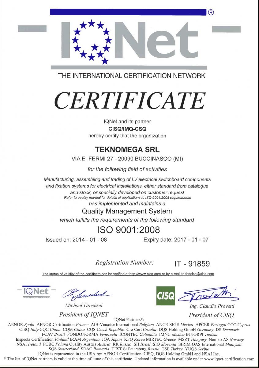 Certification of Quality Teknomega | Teknomega Srl