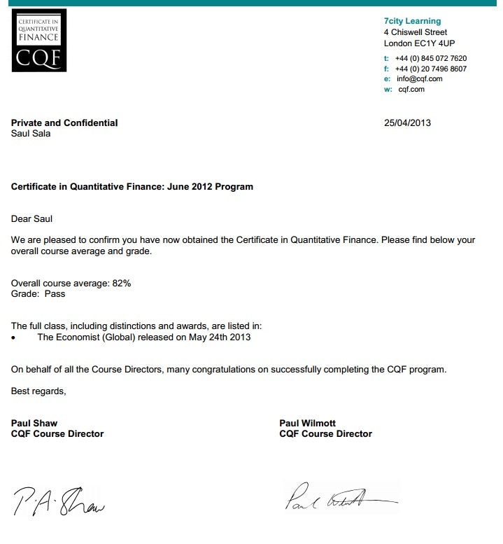 The Certificate in Quantitative Finance | CQF Institute