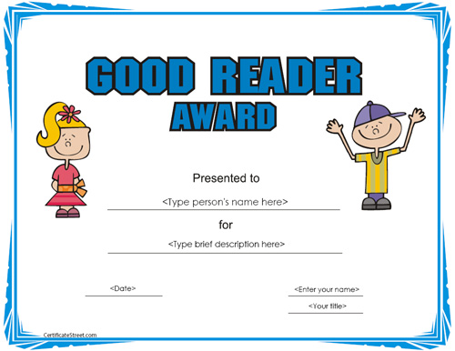 Awesome Reader Reading Certificate Demco. 