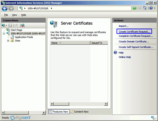 IIS 7: CSR Creation & SSL Certificate Installation