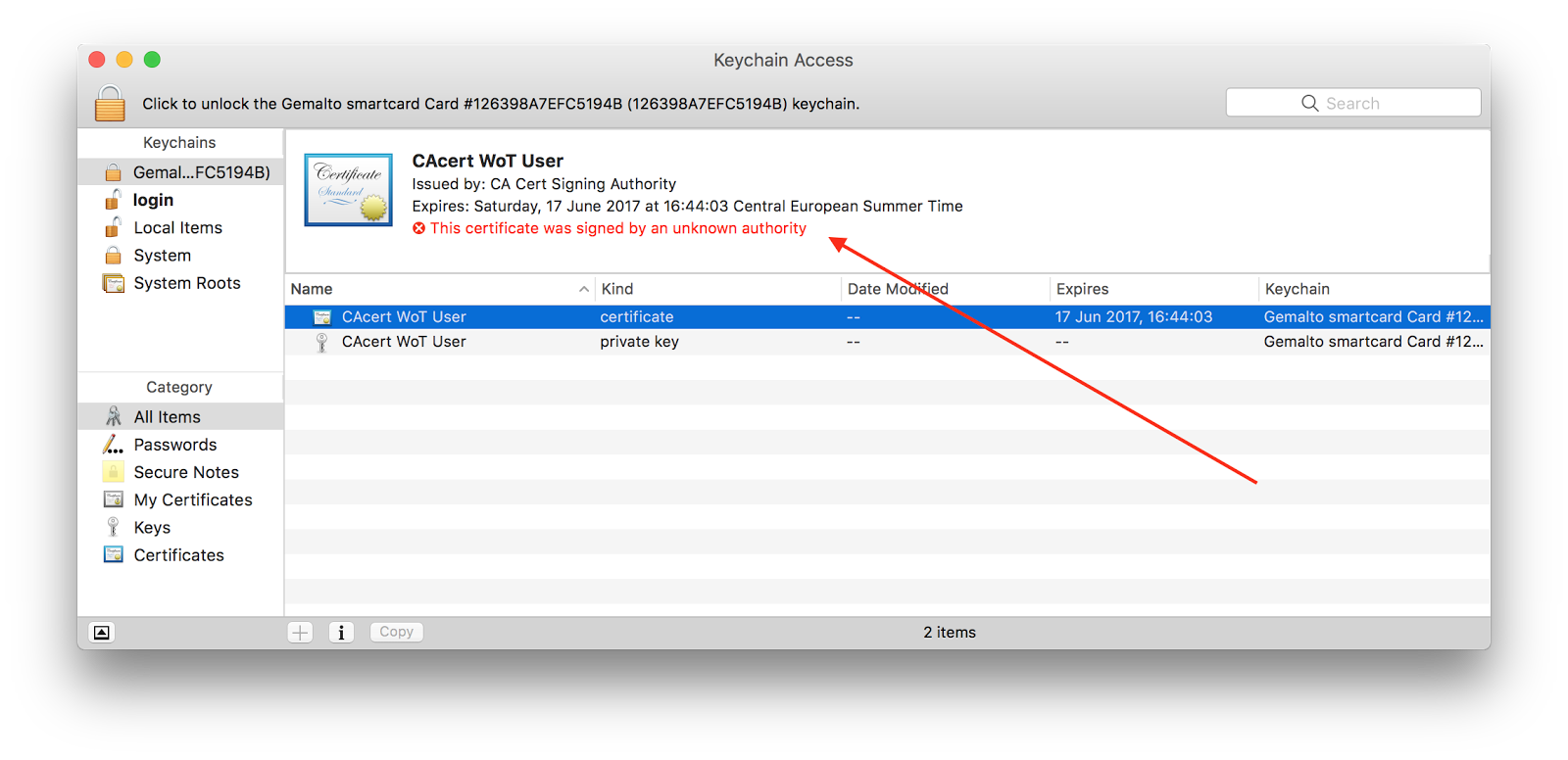 x509: certificate signed by unknown authority for self signed cert 