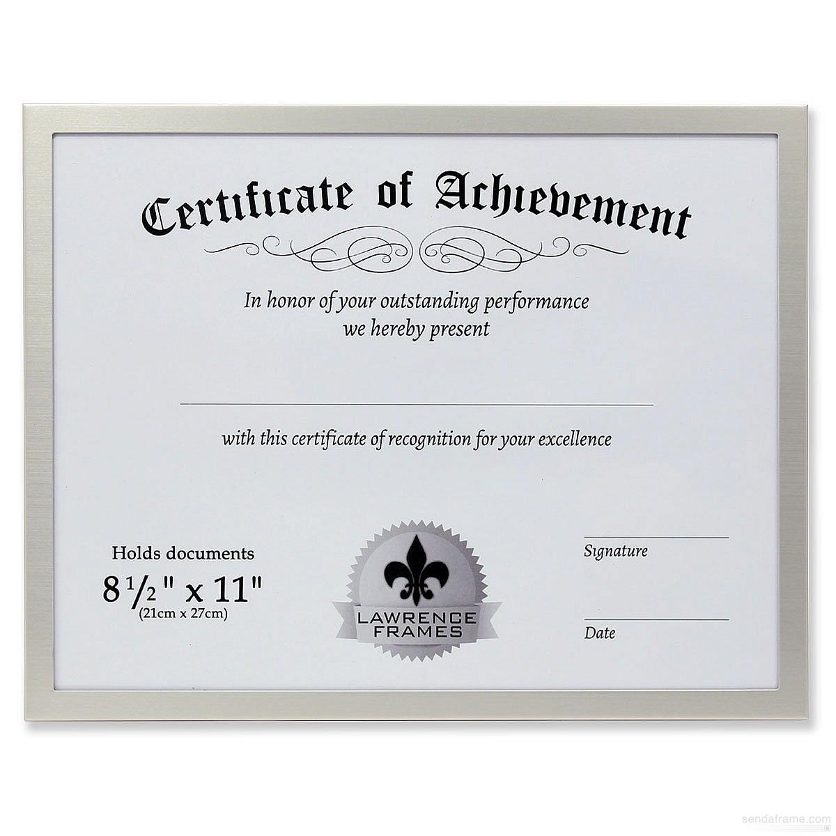 Certificate size Brushed Silver Aluminum 11x8½ frame by Lawrence 