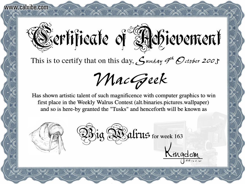 Miscellaneous: Certificate of Achivement, picture nr. 12715 Miscellaneous: Certificate of Achivement, picture nr. 12715