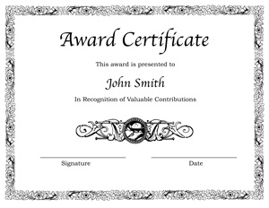 award certificate template for word
