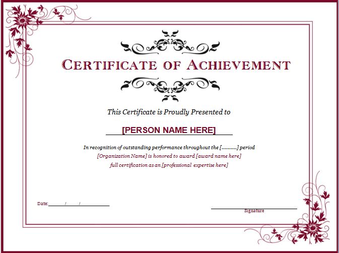 Certificate Word Template achievement award certificate