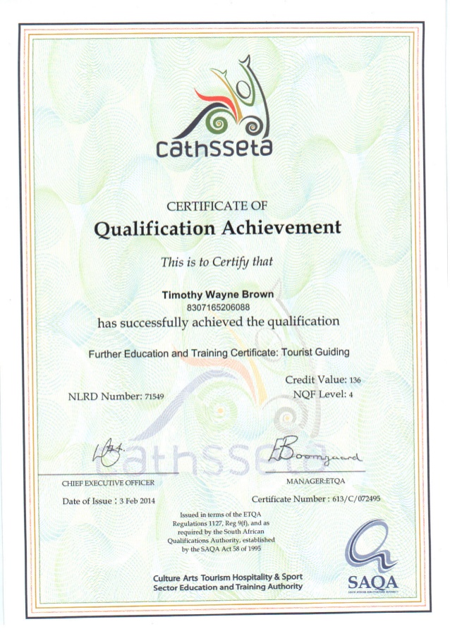 Brown Certificate NQF level 4