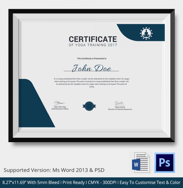 Yoga Certificate Template 9+ Free Word, PDF PSD Format Downloads 
